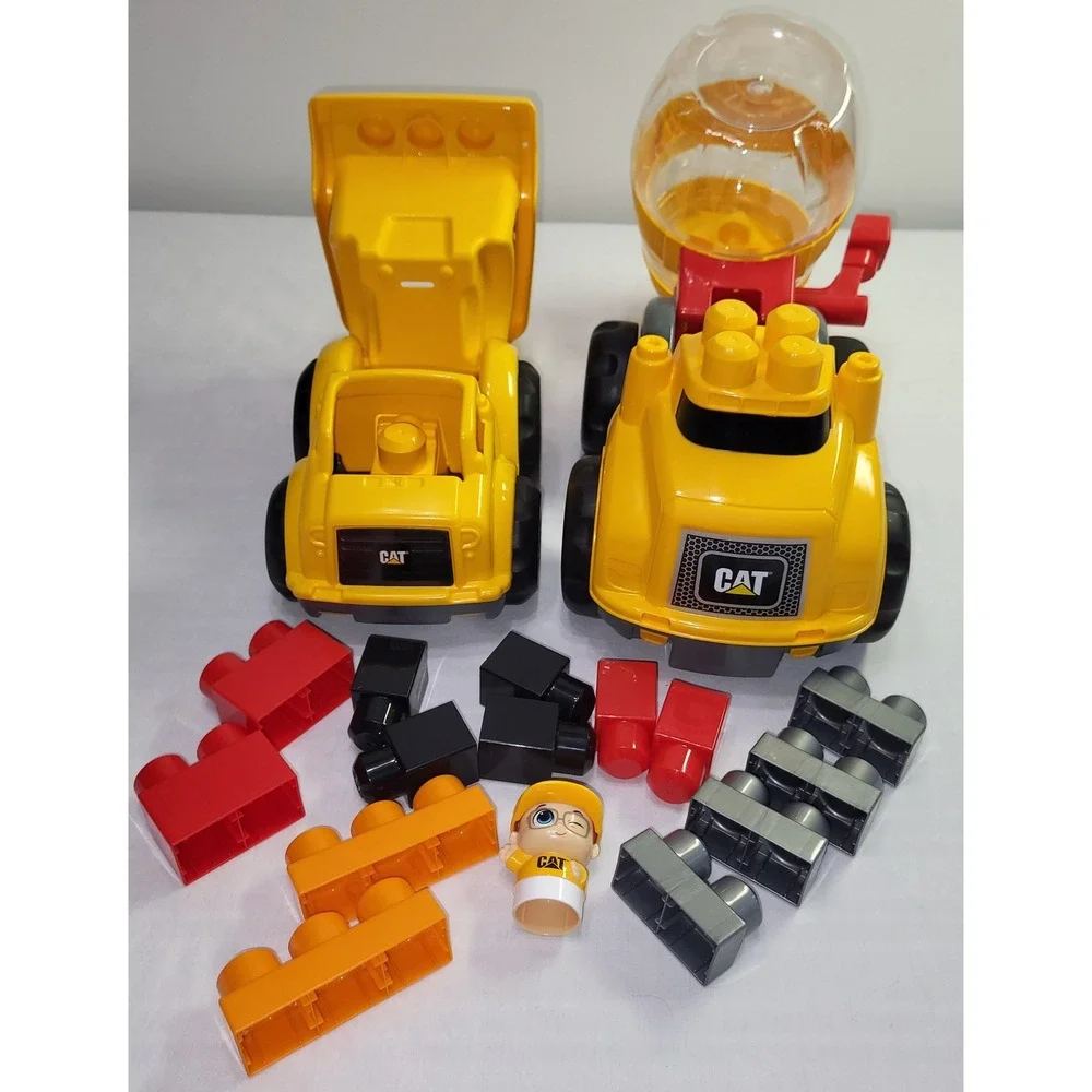 Mega Bloks CAT Construction Truck Set Dump Truck Cement Mixer Yellow Blocks